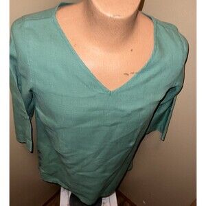 Soft Surroundings Linen Mint Women Petite Medium 3/4 Sleeves Beach Coastal